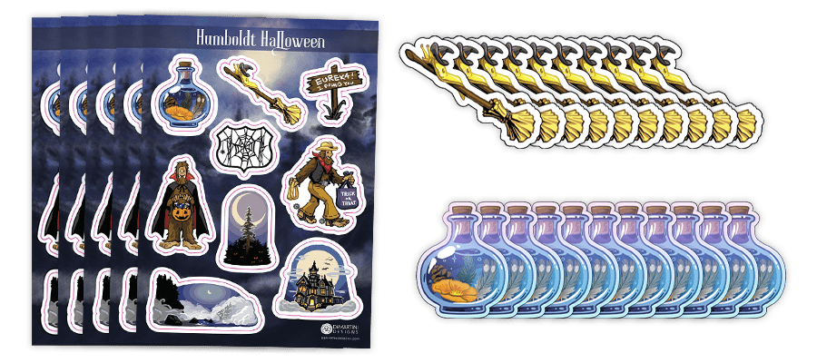 5 sheets, 10 Banana Slug Witches, 10 Holographic PNW Potion Bottles